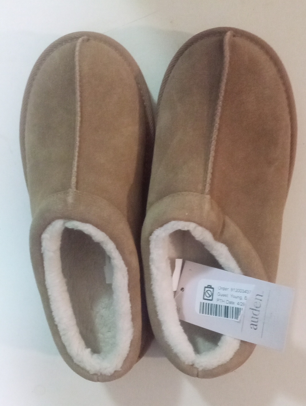 Auden Cozy Suede  Fleece-Lined Slippers in Camel Sz 7 NWT $30 Outdoor Indoor